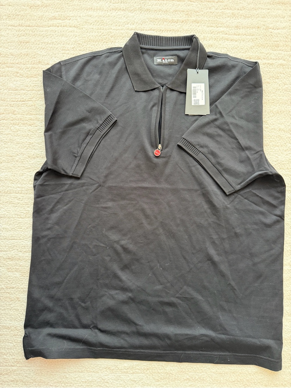 Kiton Napoli Black Mercerized Cotton Zip Polo Shirt – XL – NWT